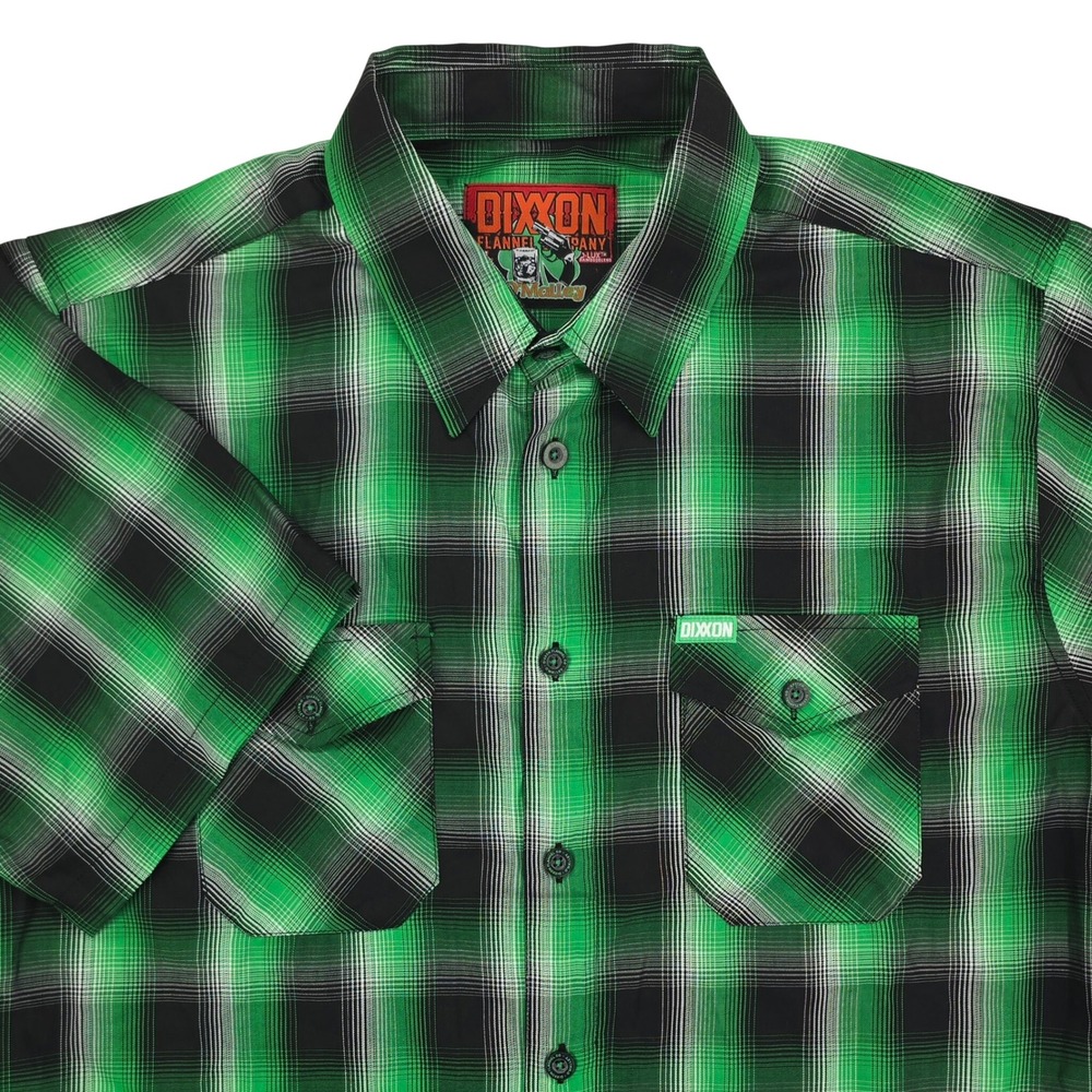 Dixxon O'Malley Bamboo Shirt Mens XL Green Black Plaid Short Sleeve Irish Biker
